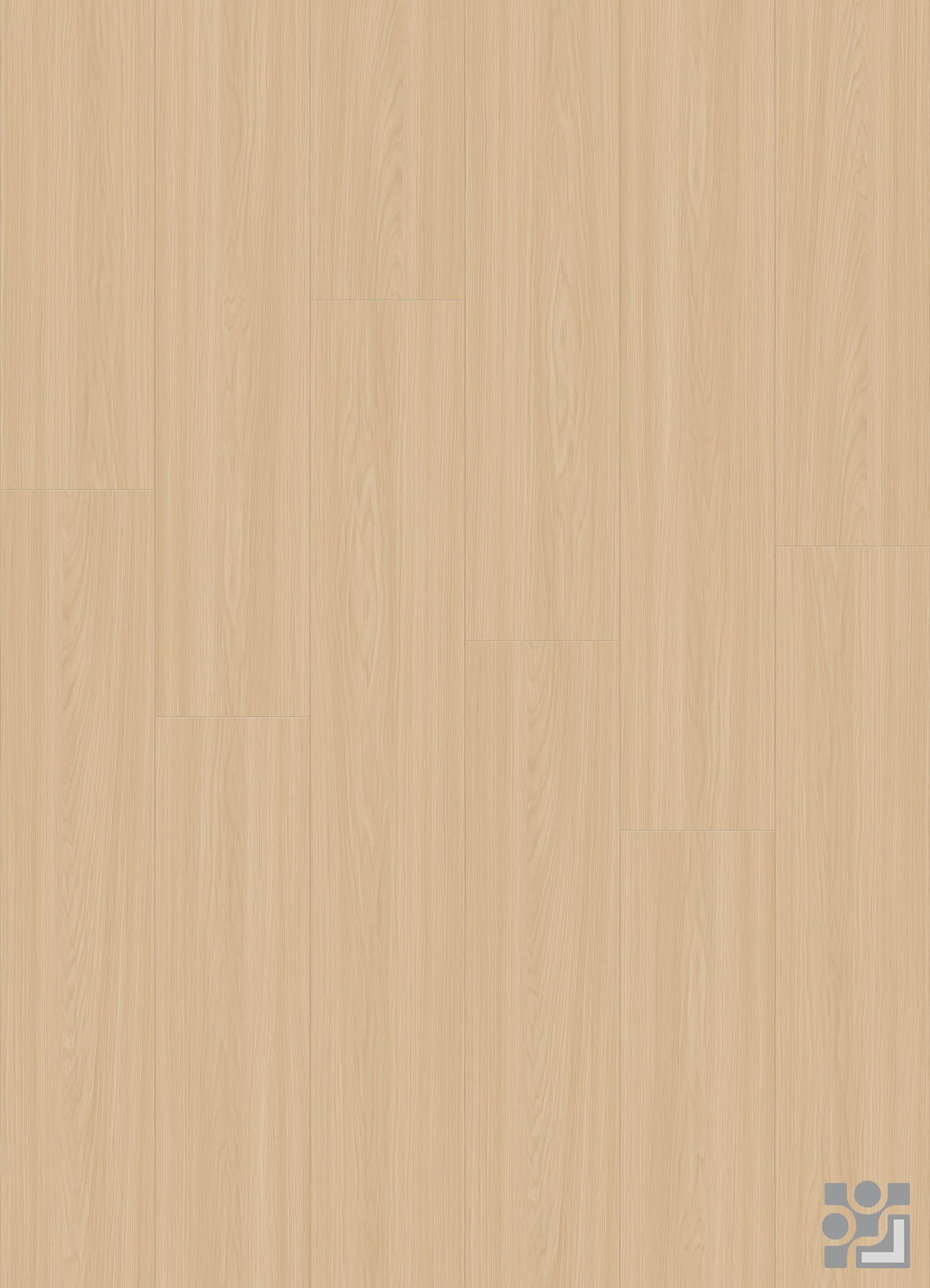 Warm light-taupe Fontainebleau Oak decorative paper with fine straight grain and elongated cathedral wood patterns