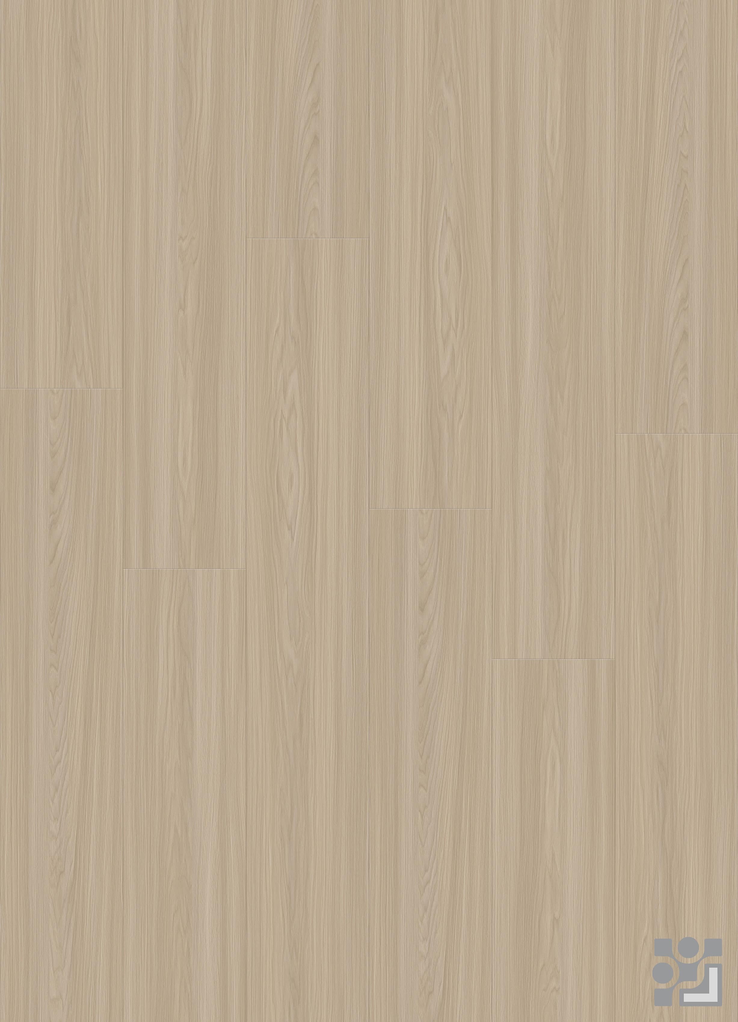 Warm light-taupe Fontainebleau Oak decorative paper with fine straight grain and elongated cathedral wood patterns