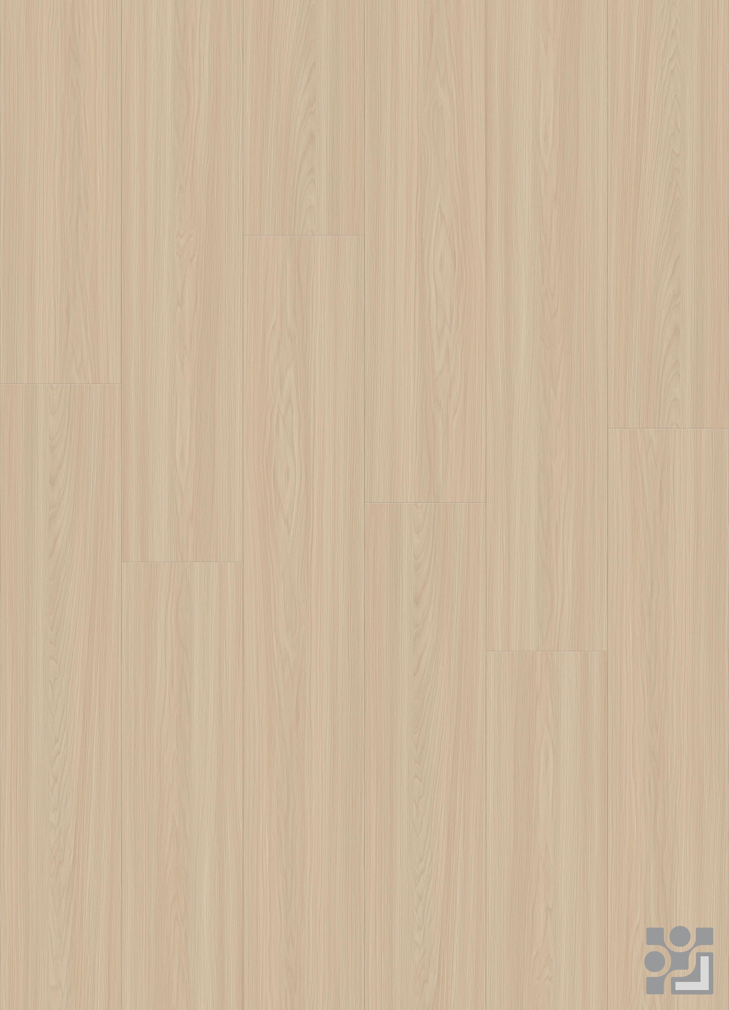 Warm light-taupe Fontainebleau Oak decorative paper with fine straight grain and elongated cathedral wood patterns