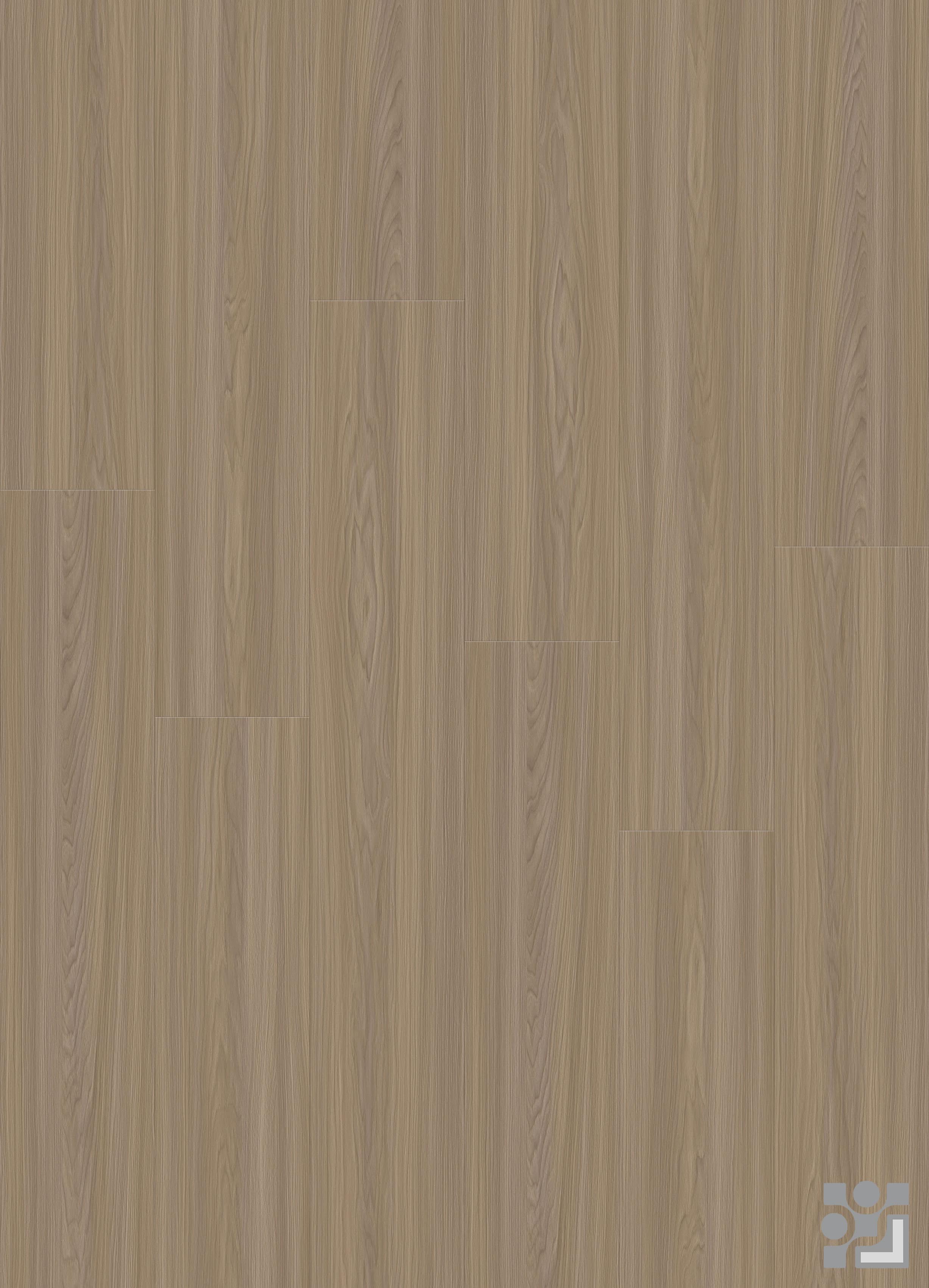 Warm light-taupe Fontainebleau Oak decorative paper with fine straight grain and elongated cathedral wood patterns