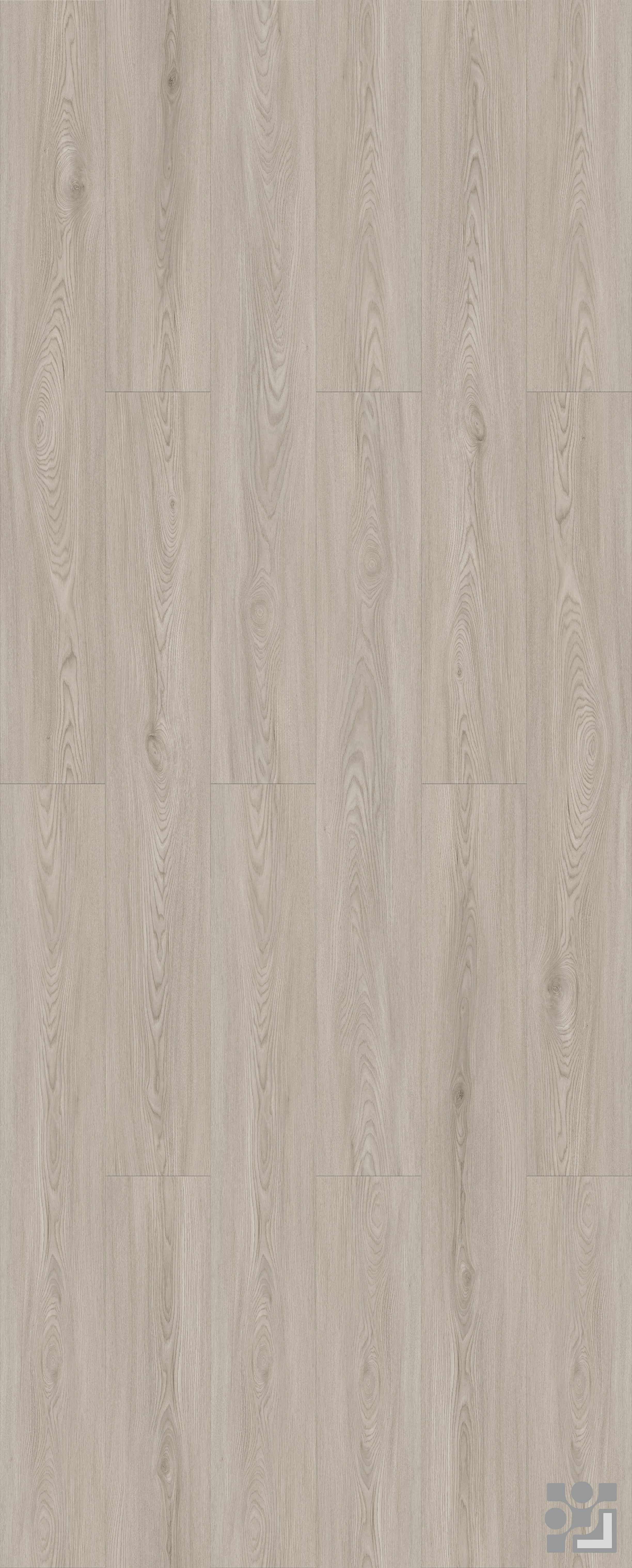 Soft grey-beige Charles Oak flooring decorative paper with fine straight grain, slender cathedral patterns and subtle natural knots