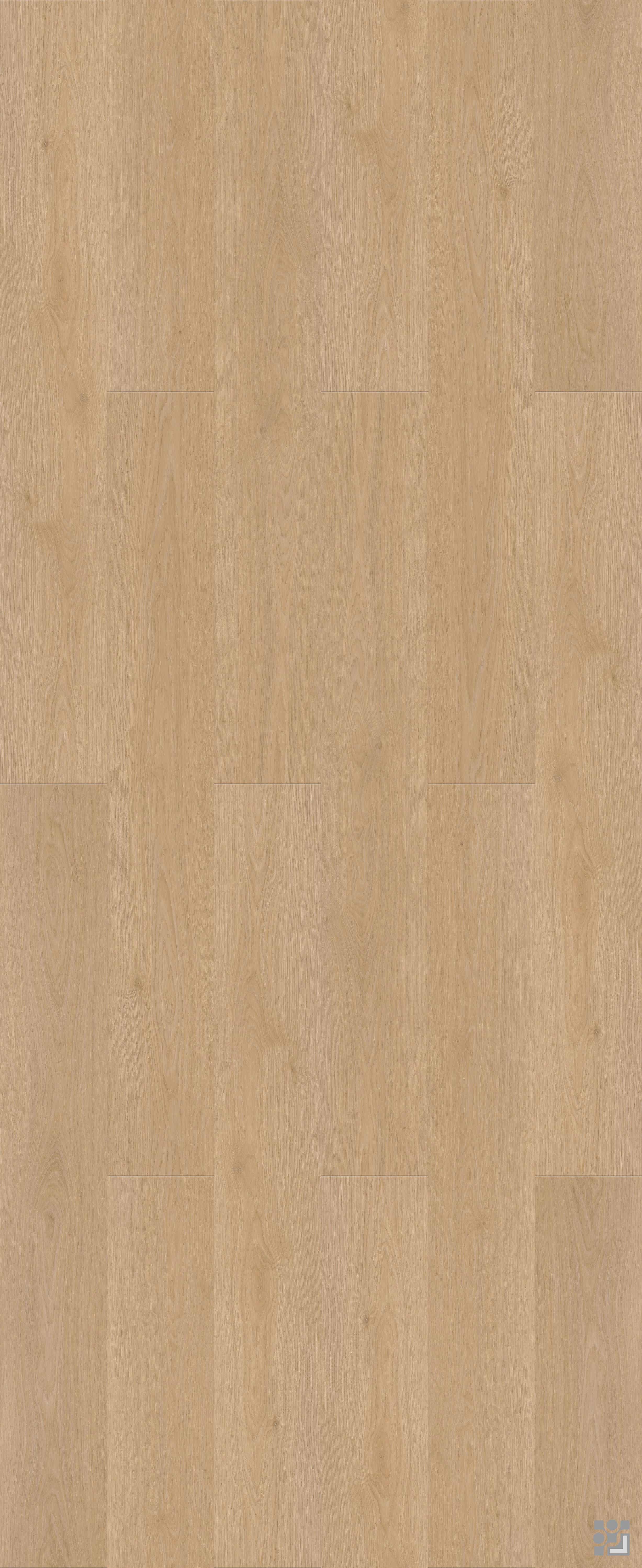 Warm Mist Oak flooring decorative paper with low-contrast straight grain, gentle cathedral figures and subtle knots