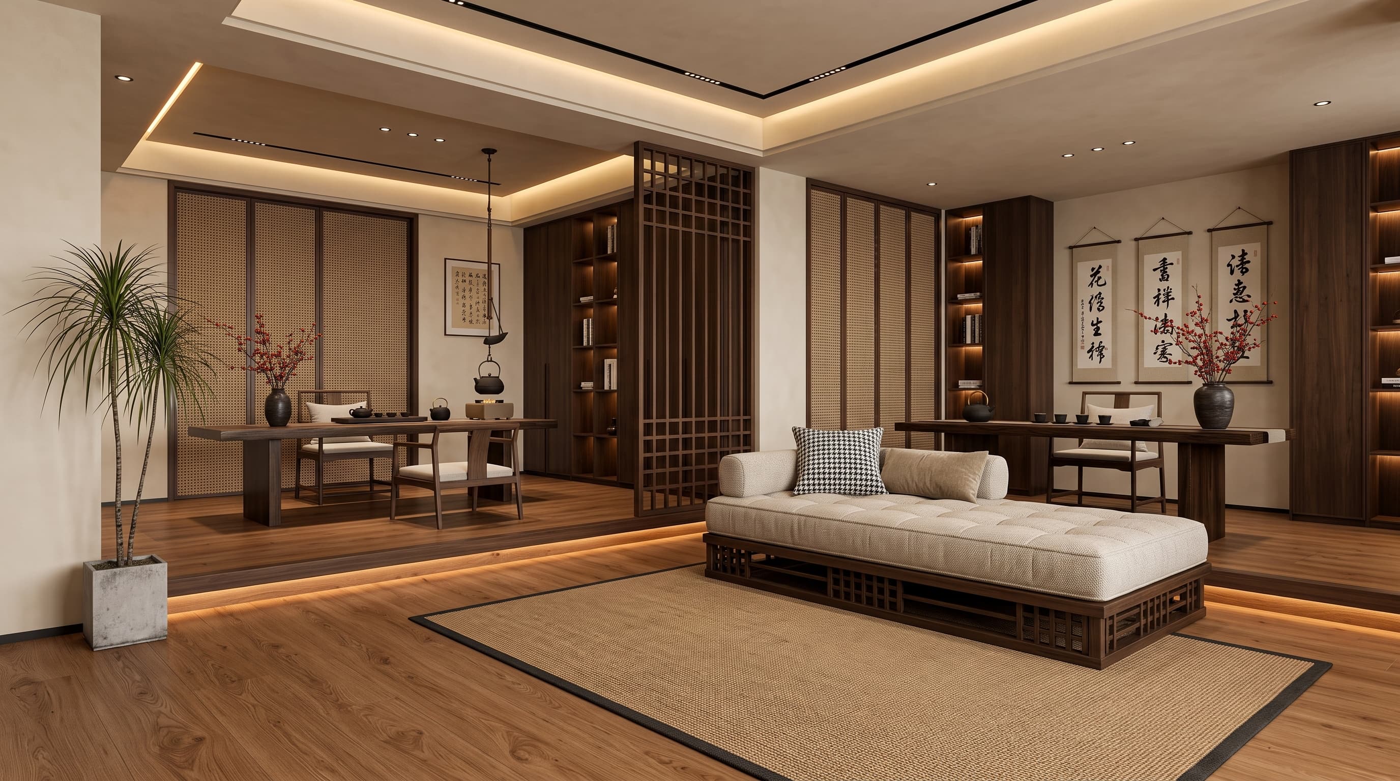 Caramel-brown Franz Oak flooring with rich natural knots and flowing grain in a warm contemporary interior