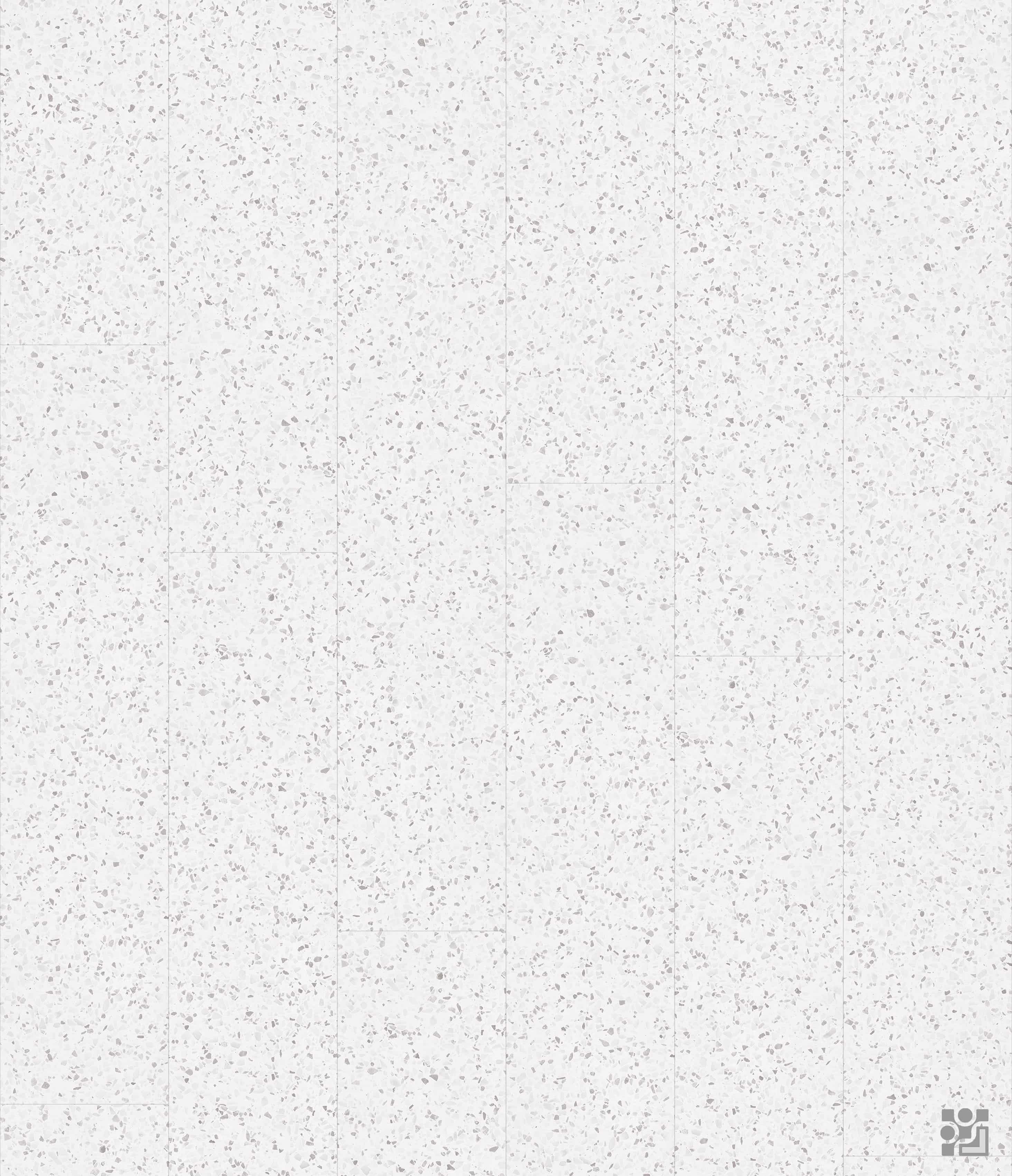 Cool white Saint Laurent Terrazzo decorative paper arranged in panels with fine grey stone chips and a clean contemporary appearance