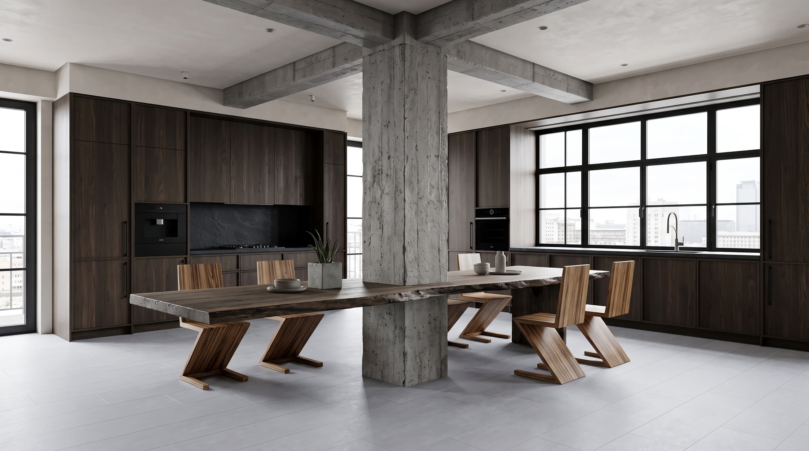 Medium-grey Weald Cement Pattern surfaces in a calm contemporary interior with restrained industrial styling