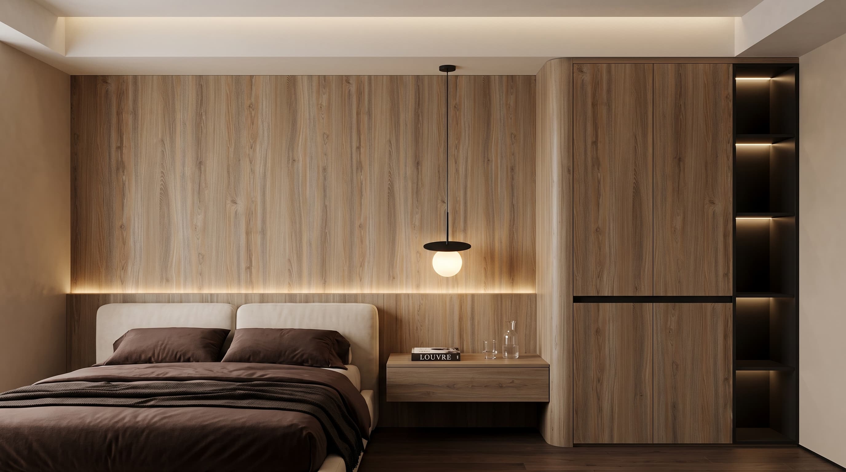 Moca Oak flooring and furniture surfaces creating a bright, warm and naturally refined contemporary interior