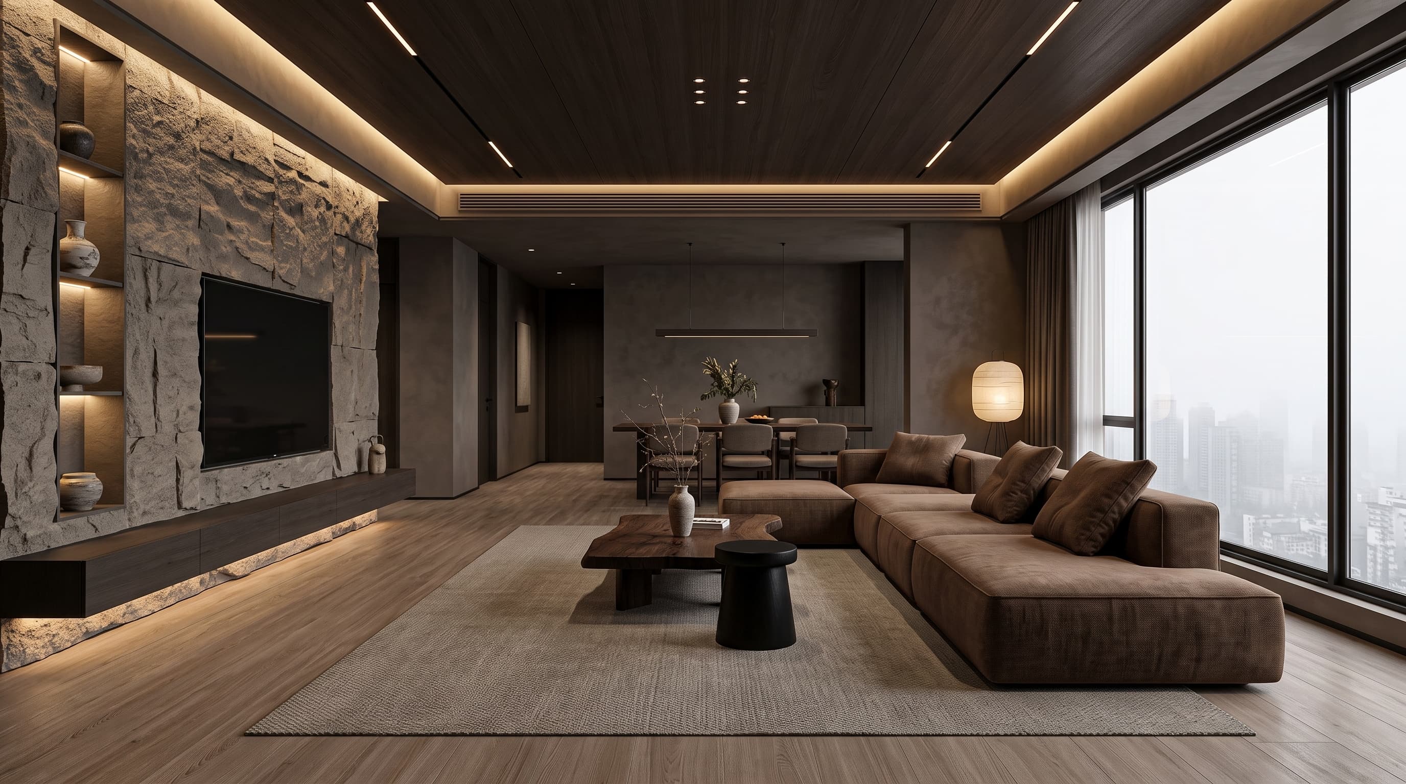 Moca Oak flooring and furniture surfaces creating a bright, warm and naturally refined contemporary interior