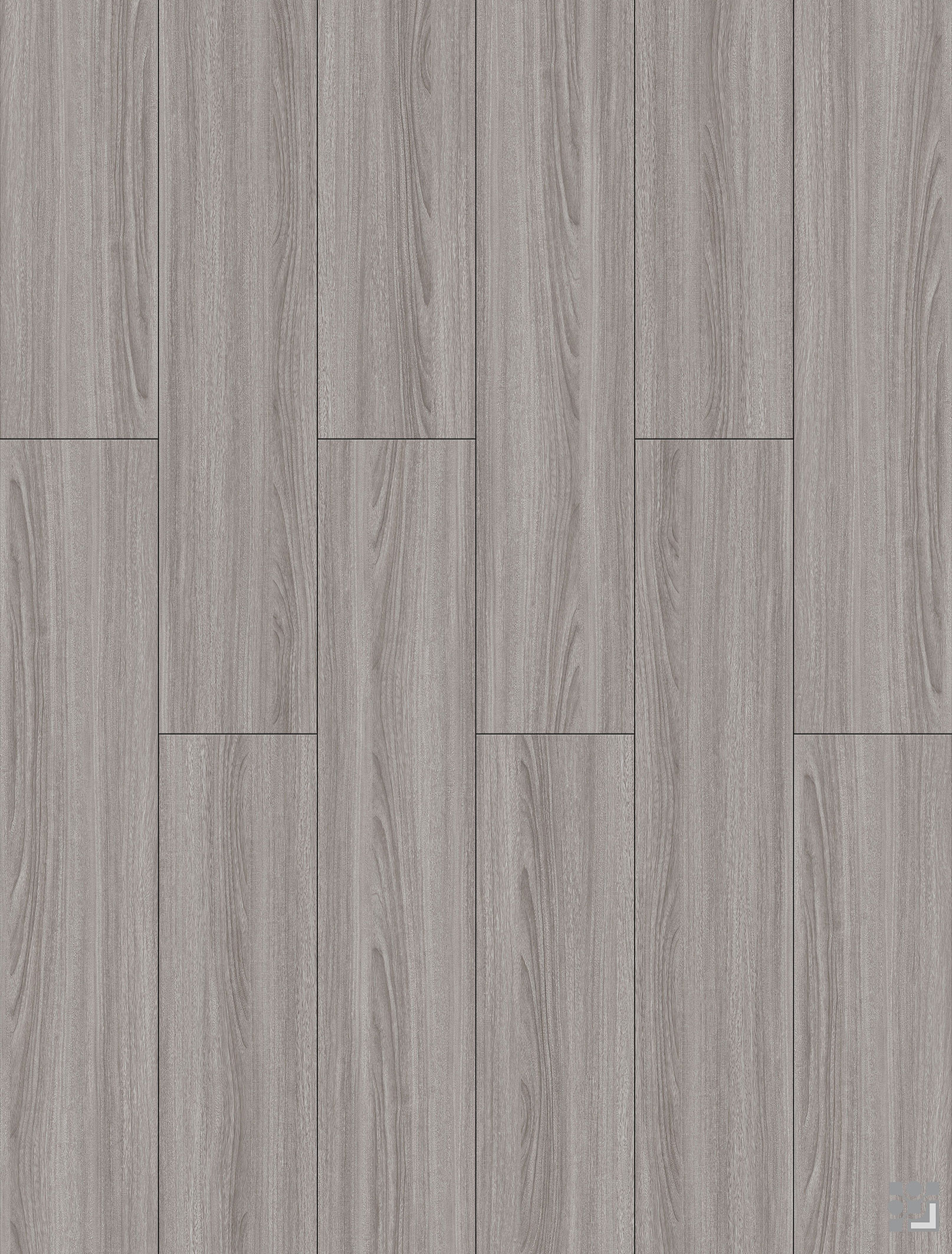 Dickens Walnut flooring displayed in long staggered planks with refined linear wood grain