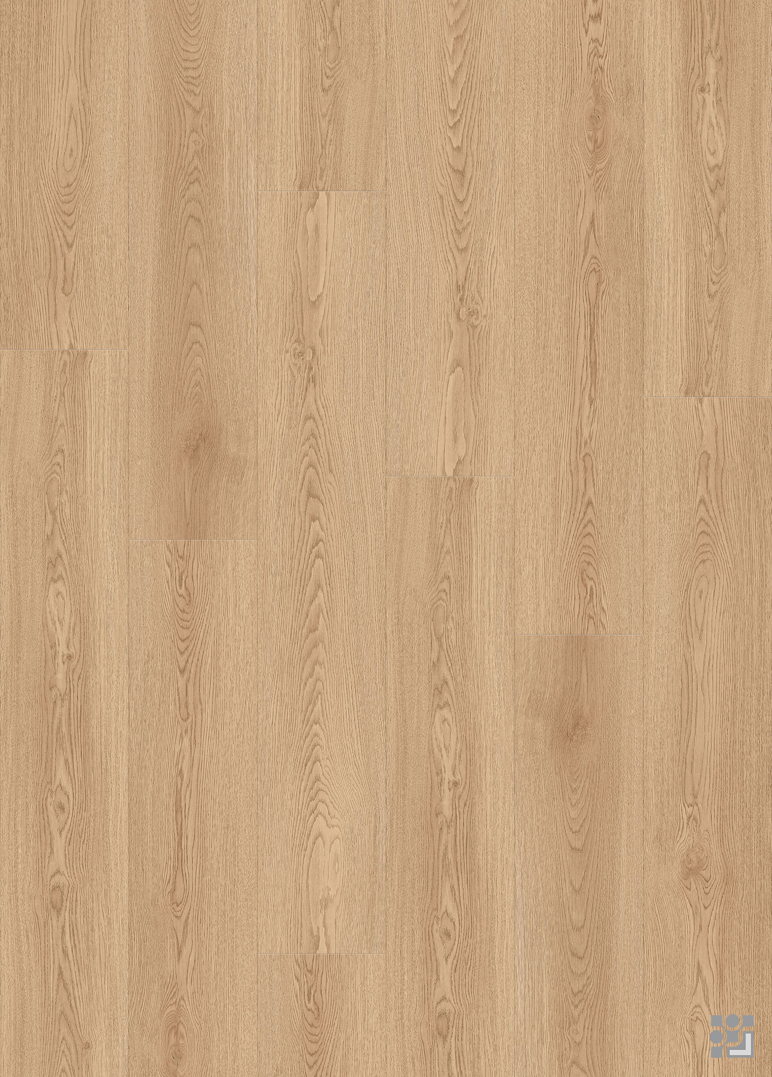 Cervantes Oak flooring decorative paper with fine straight grain, elongated cathedral figures and subtle natural knots