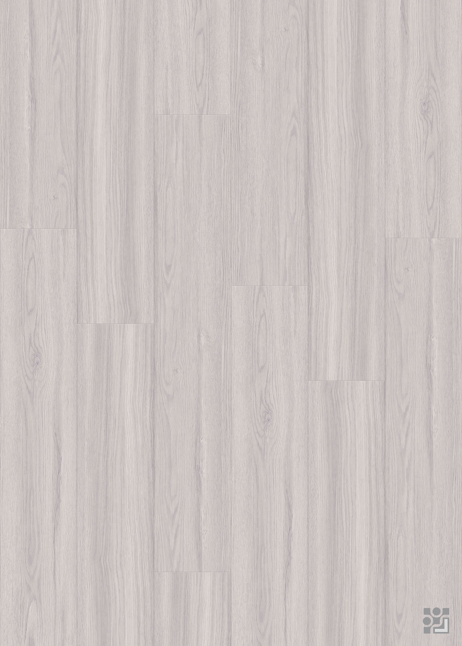 Whitewashed silver-grey Bella Oak flooring decorative paper with fine straight grain, soft cathedral figures and faint natural knots