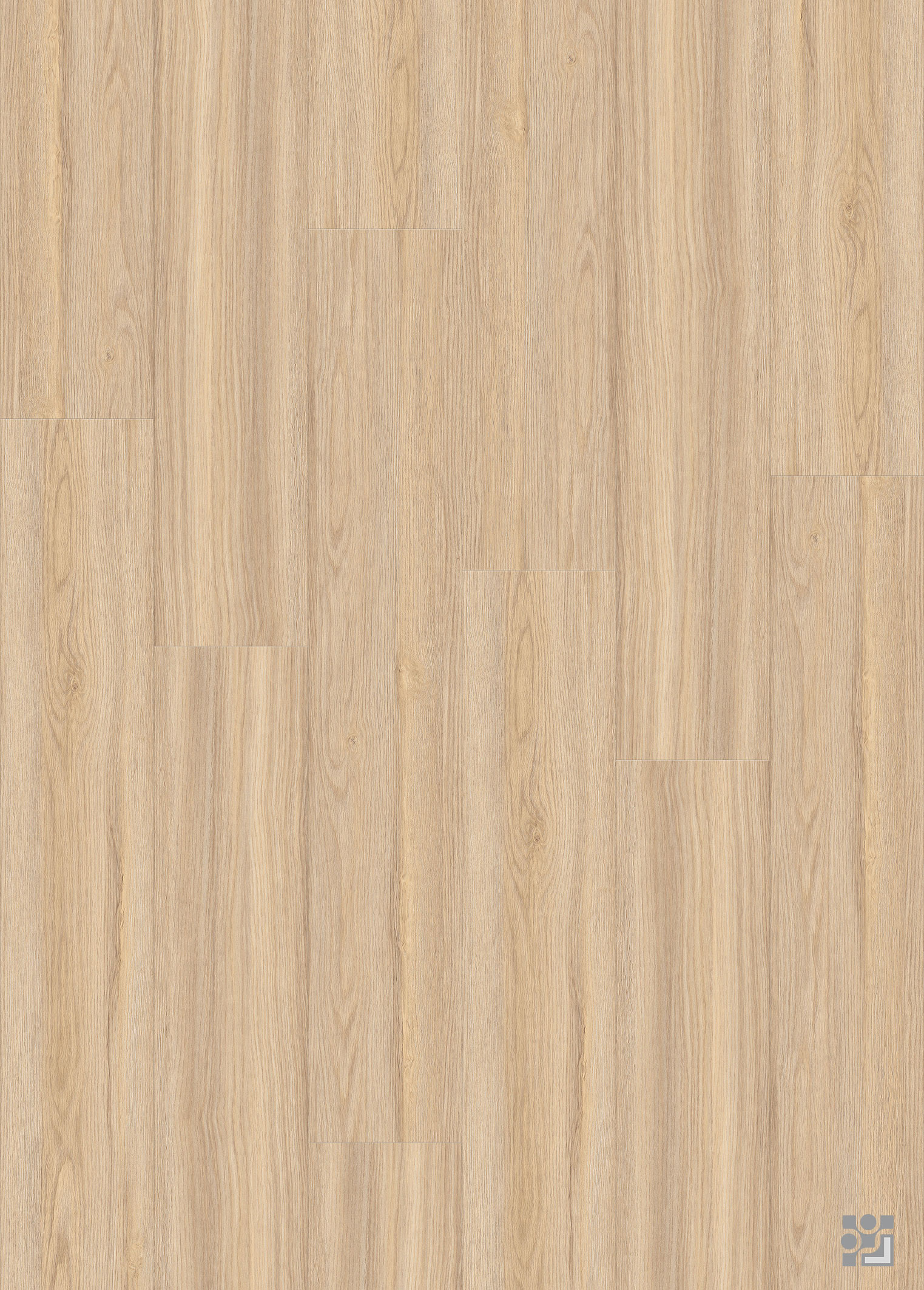 Warm light-natural Bella Oak flooring decorative paper with delicate straight grain, subtle cathedral figures and small knots