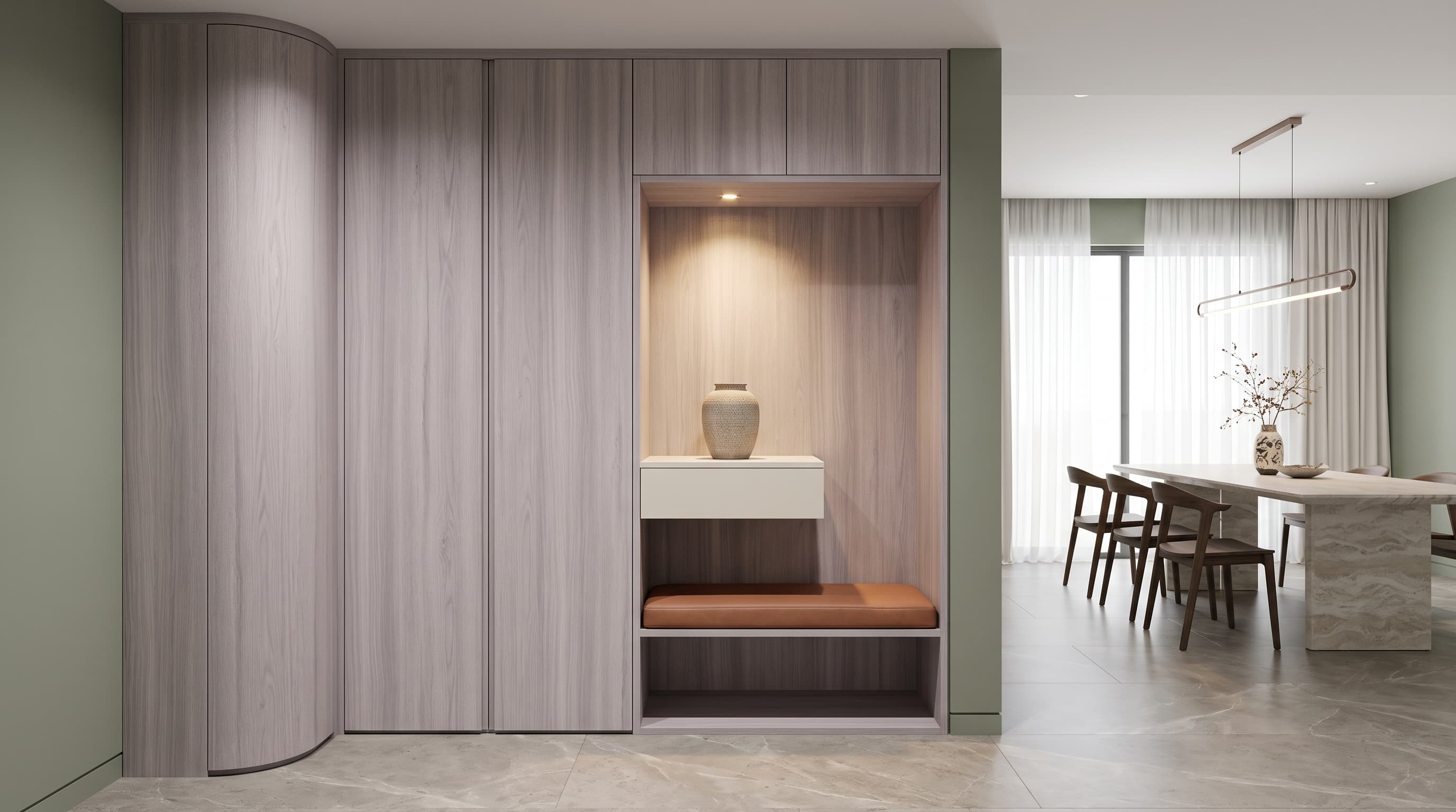 Whitewashed silver-grey Bella Oak flooring creating a bright and serene contemporary interior