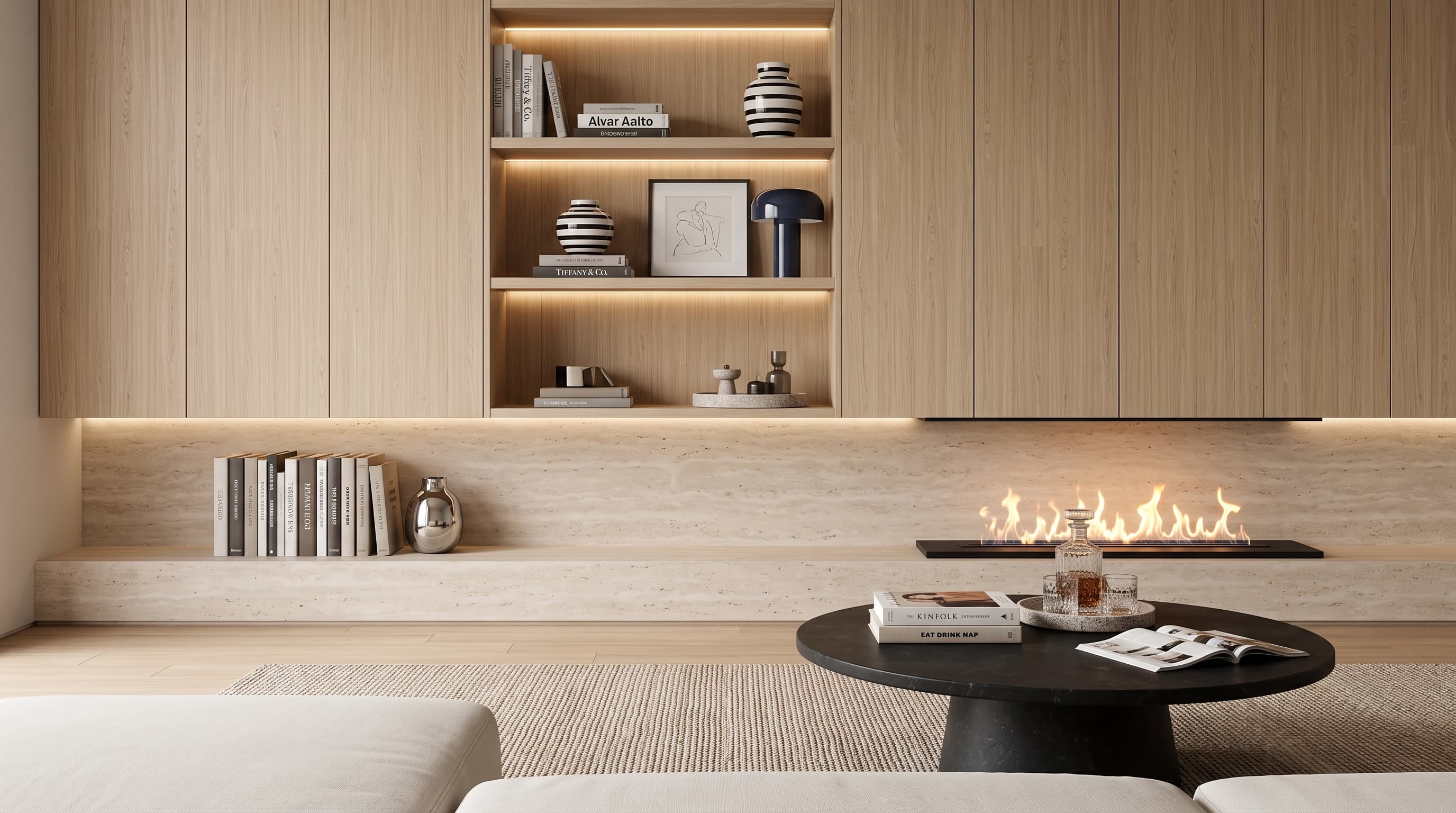 Pearly Walnut flooring in a bright contemporary interior with pale pearl-beige tones and calm minimalist styling