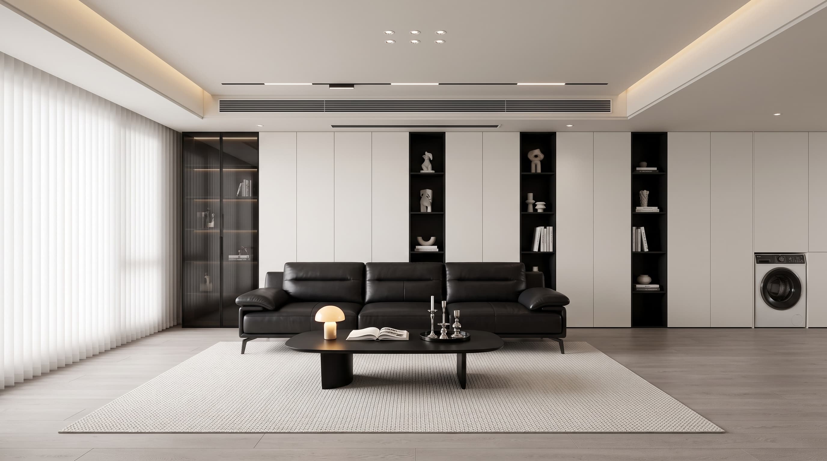 Modern minimalist interior featuring Mauperson Oak flooring in soft greige tones with refined straight wood grain