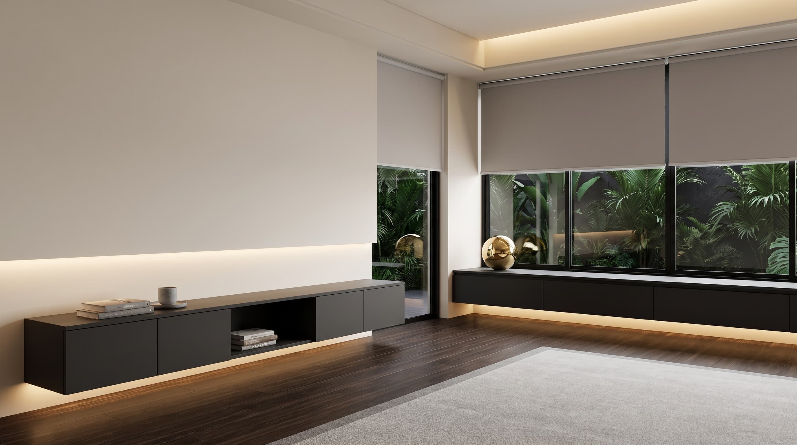Modern living room with Deco Oak dark oak flooring and sophisticated natural wood grain