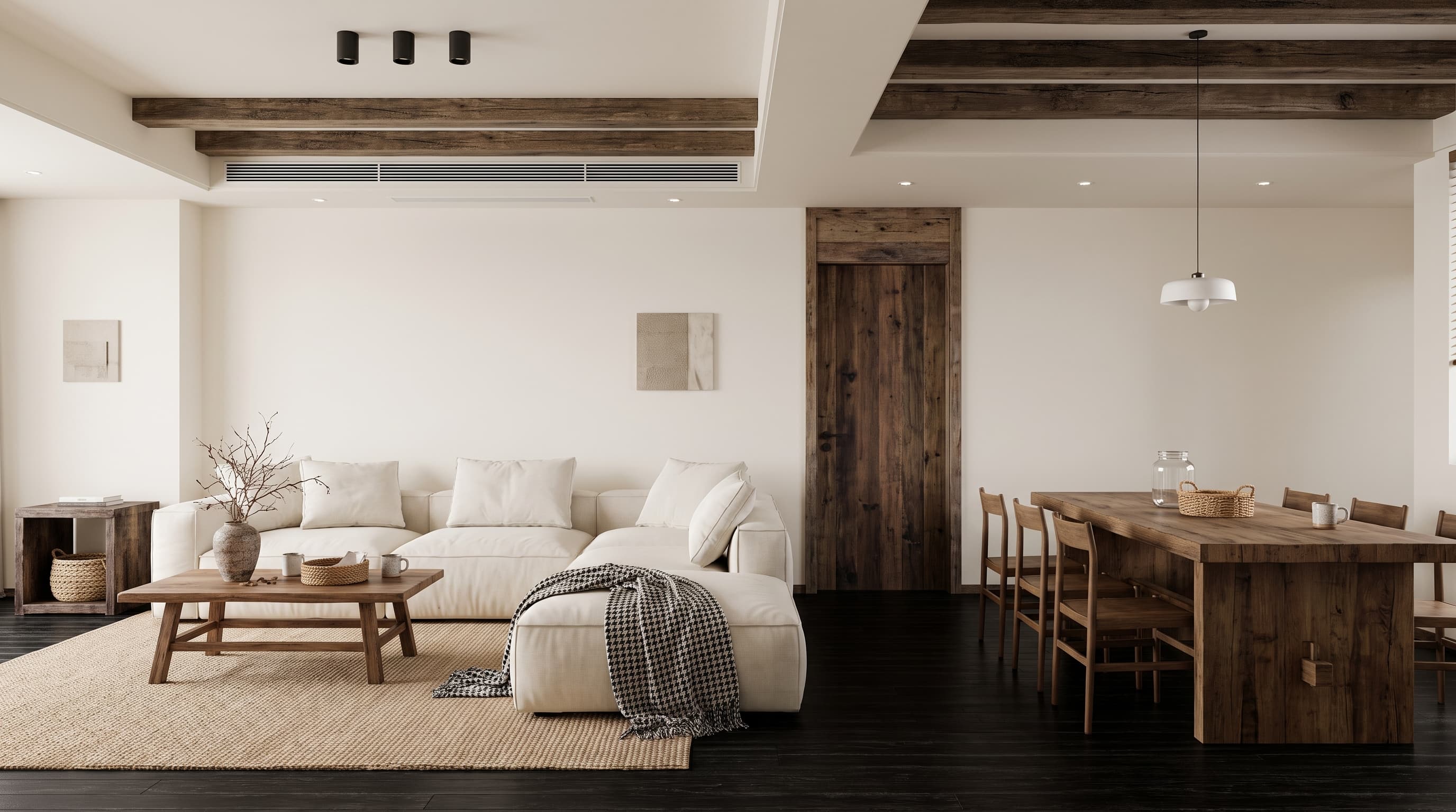 Modern living room with Deco Oak dark oak flooring and sophisticated natural wood grain