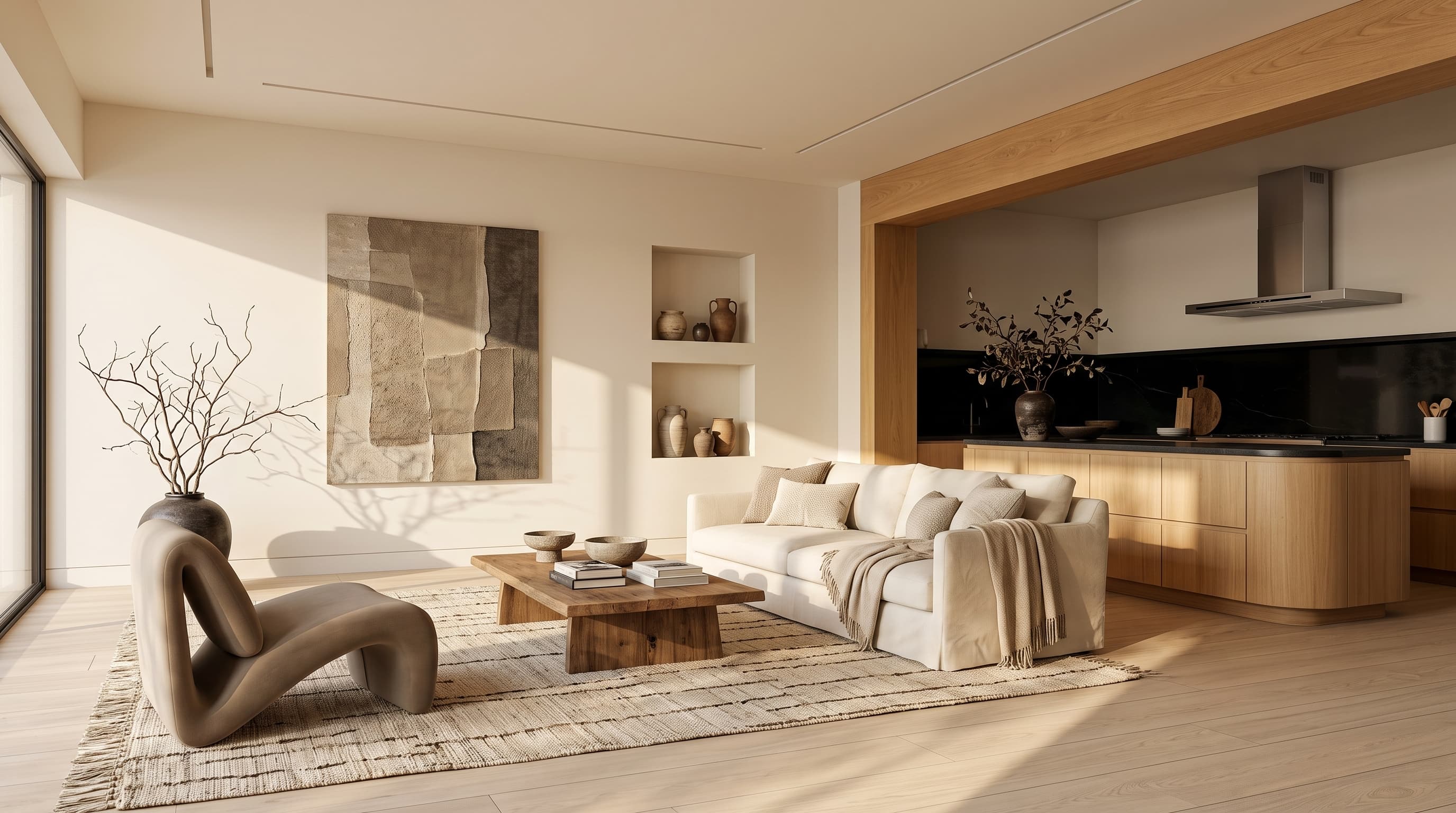 Scandinavian living room with Bilbao Oak light oak flooring and natural wood grain