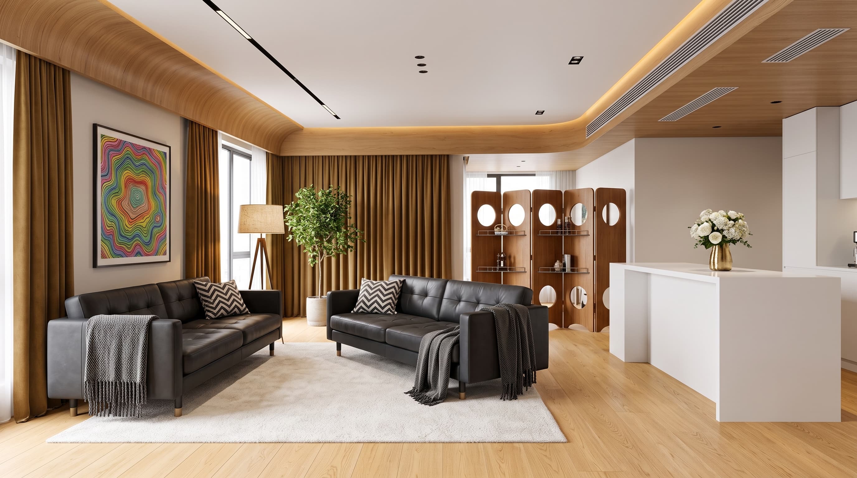 Contemporary interior featuring Tolstoy Oak warm golden flooring with natural oak grain and inviting wood tones