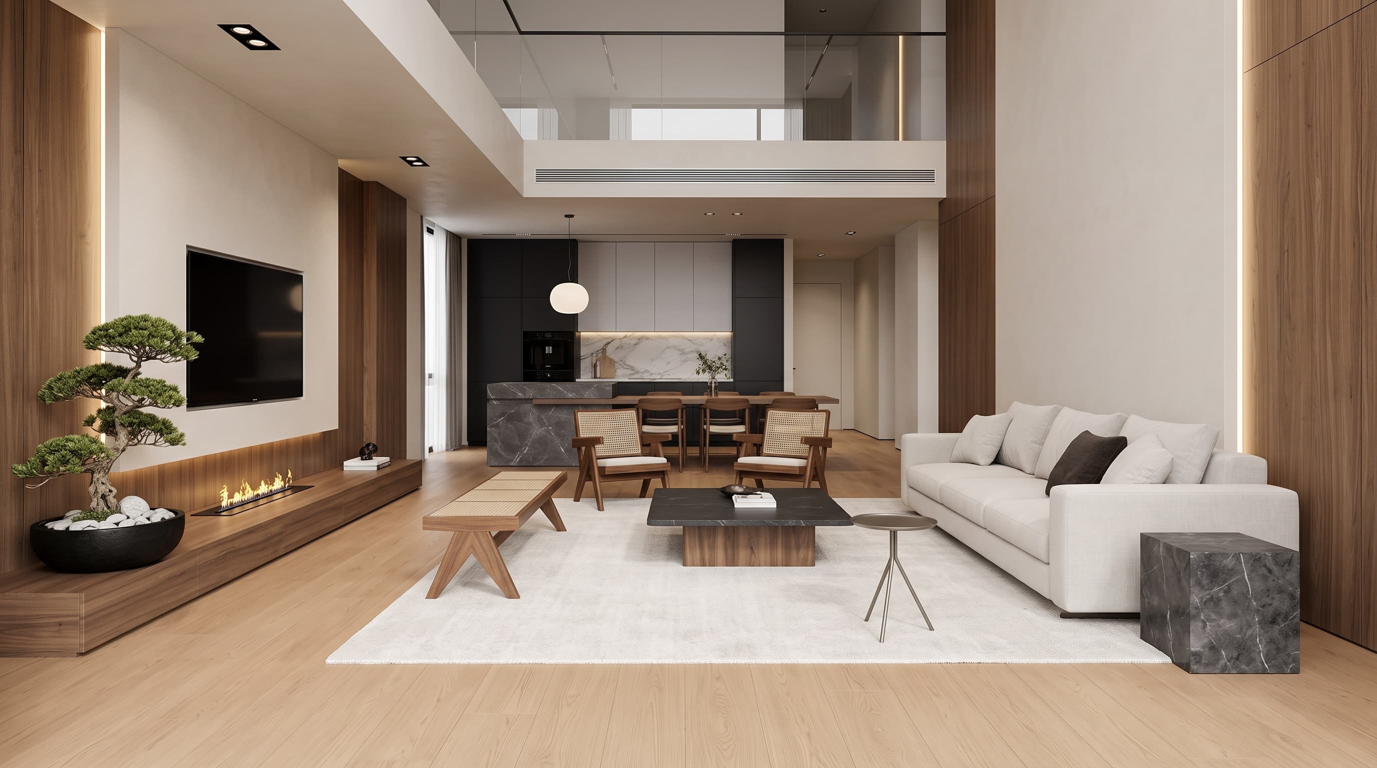 Minimalist interior featuring Ober Oak light natural flooring with warm beige tones and subtle oak grain
