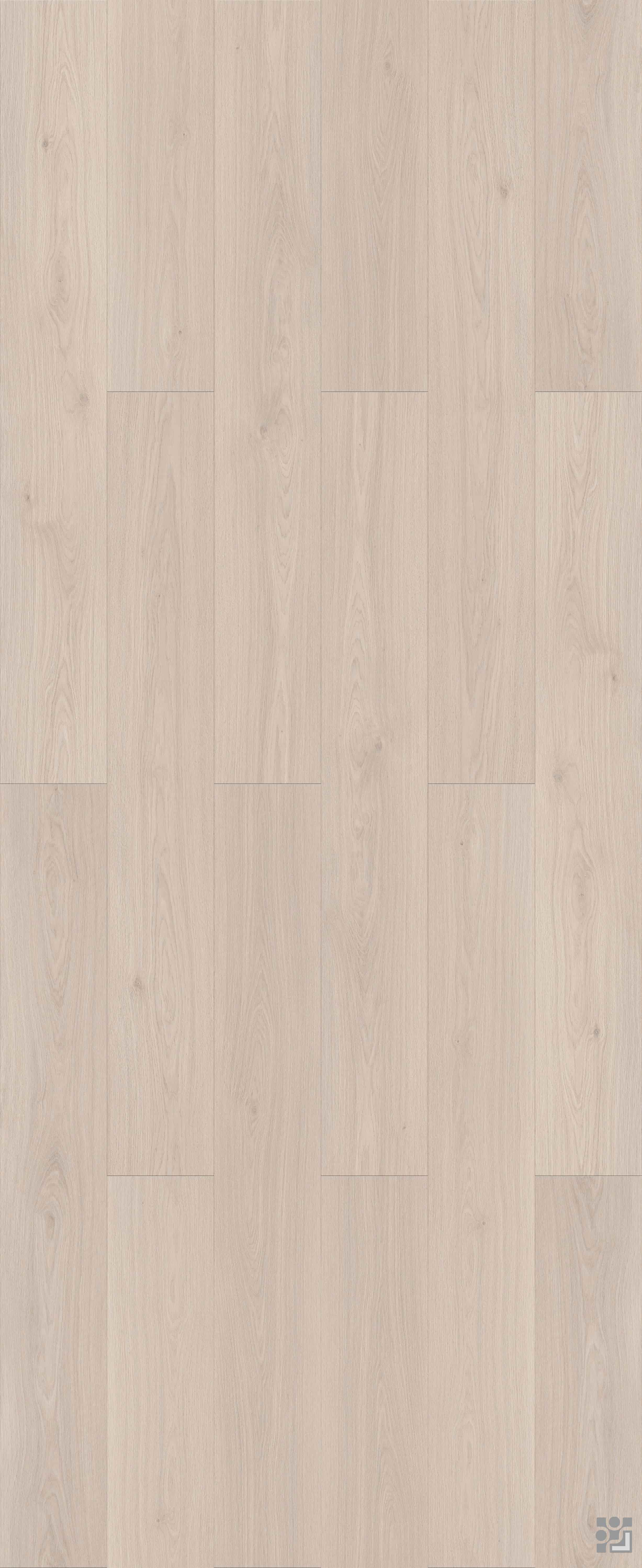 Warm Mist Oak flooring decorative paper with low-contrast straight grain, gentle cathedral figures and subtle knots-3