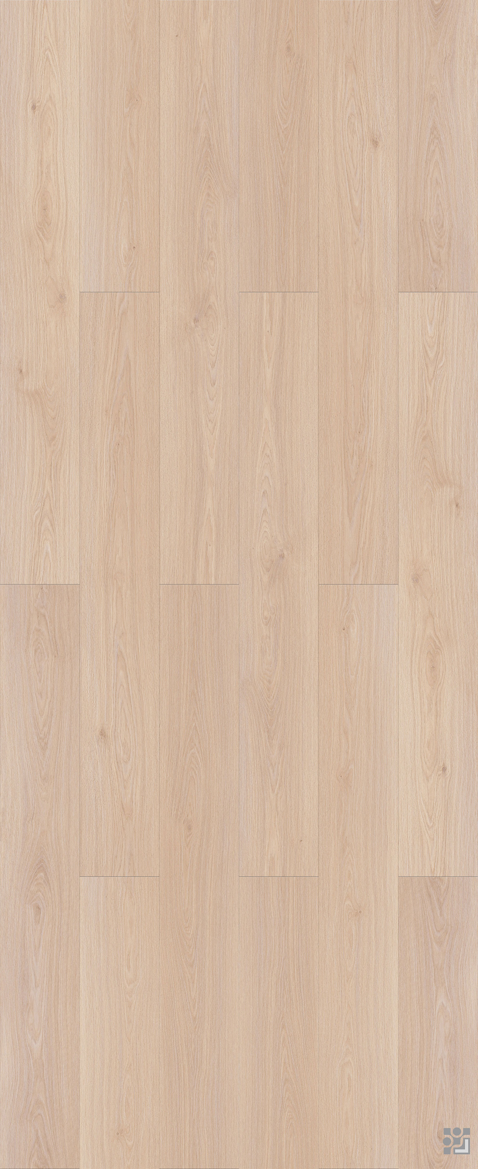 Warm Mist Oak flooring decorative paper with low-contrast straight grain, gentle cathedral figures and subtle knots-4