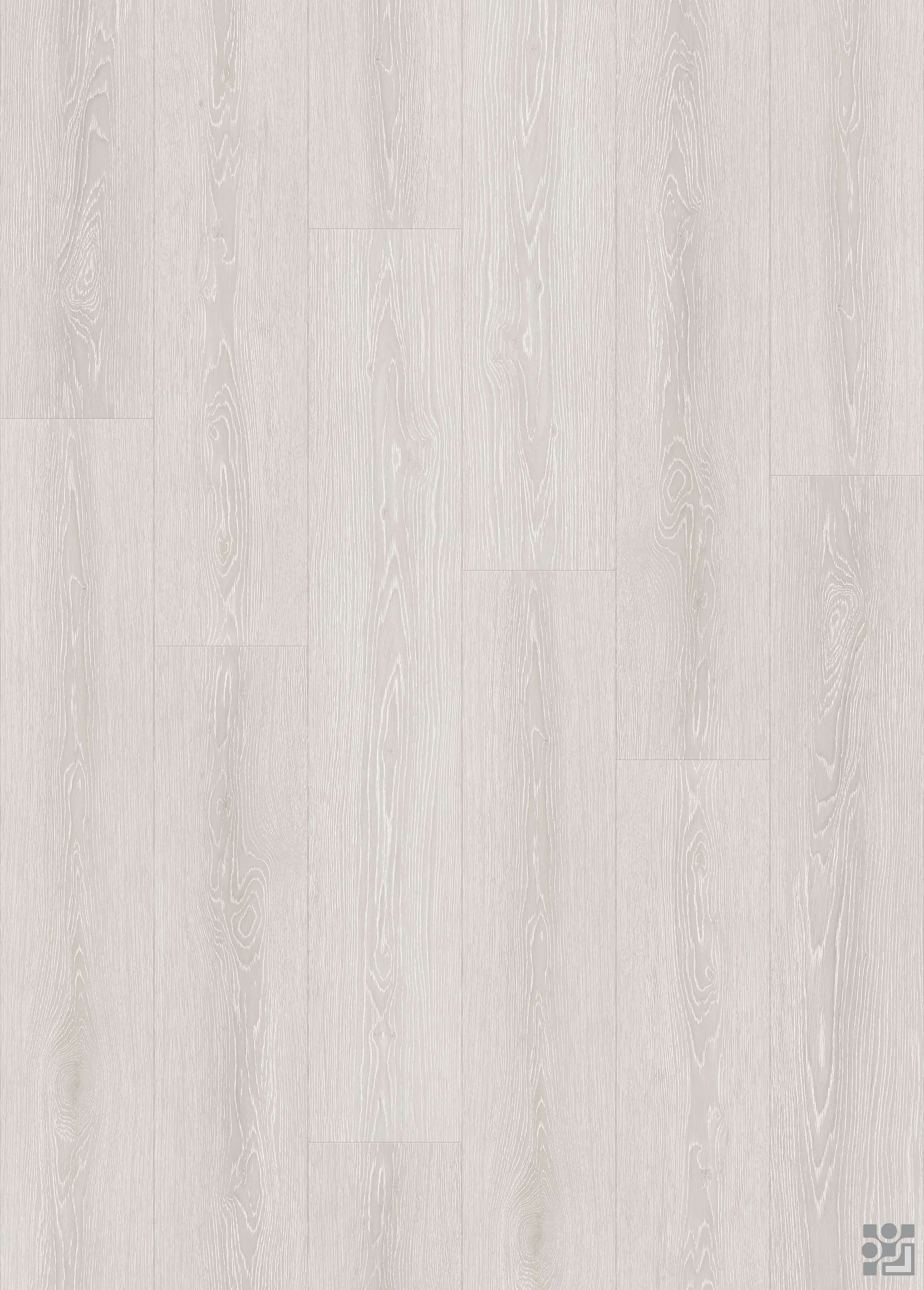 Warm pearl-grey Francois Oak flooring decorative paper with soft whitewashed grain, slender cathedral figures and subtle natural knots