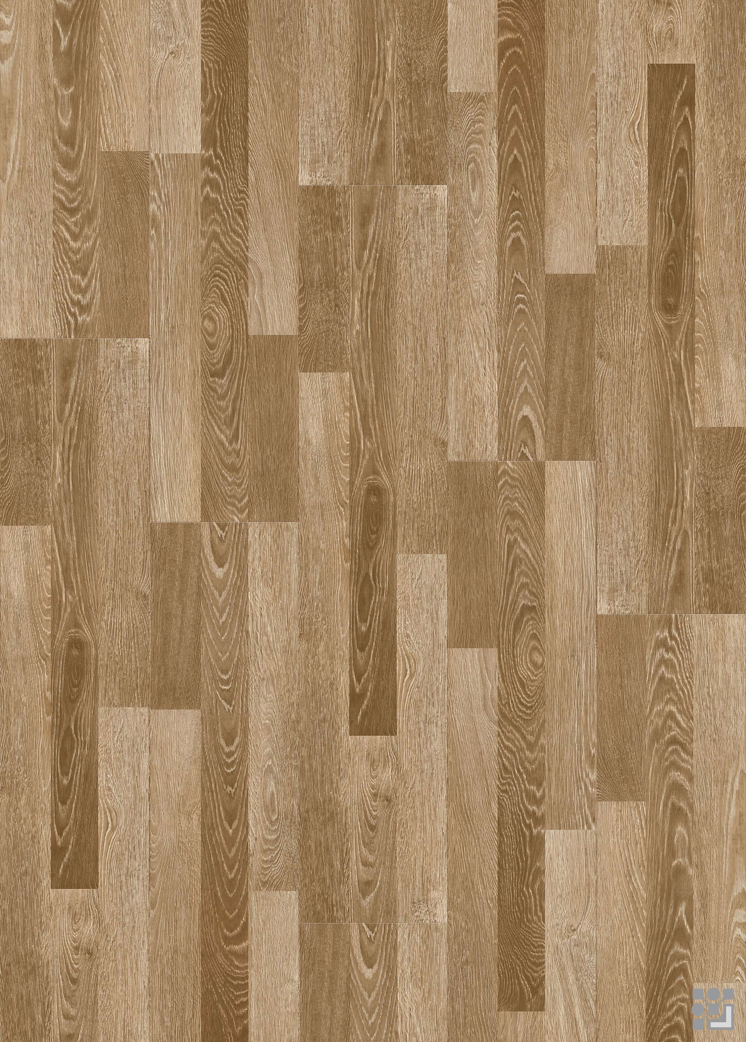 Deep tobacco-brown Daniel Oak flooring decorative paper with high-contrast cathedral grain, natural knots and a staggered multi-strip layout
