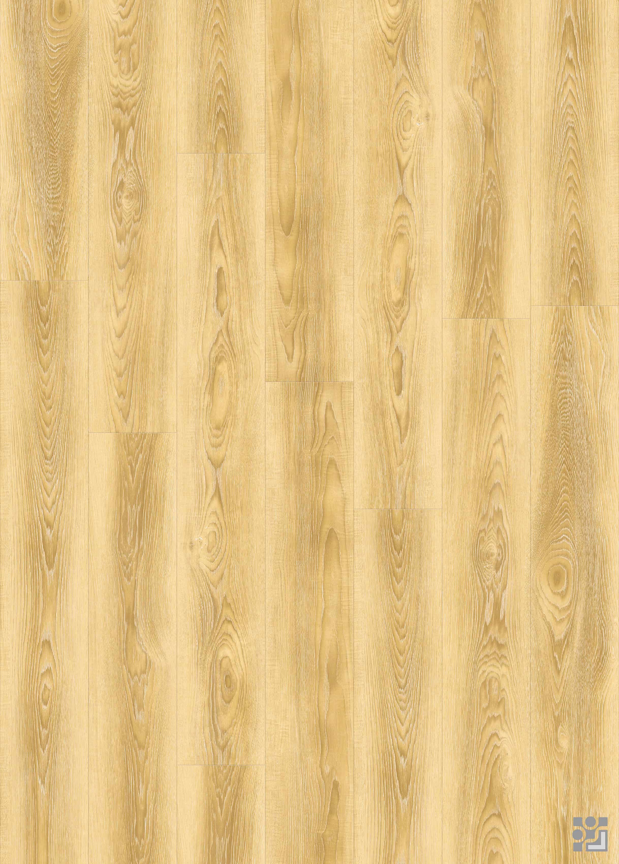 Halliburton Oak decorative flooring paper with flowing cathedral grain, fine linear details, natural knots and a long-plank oak pattern