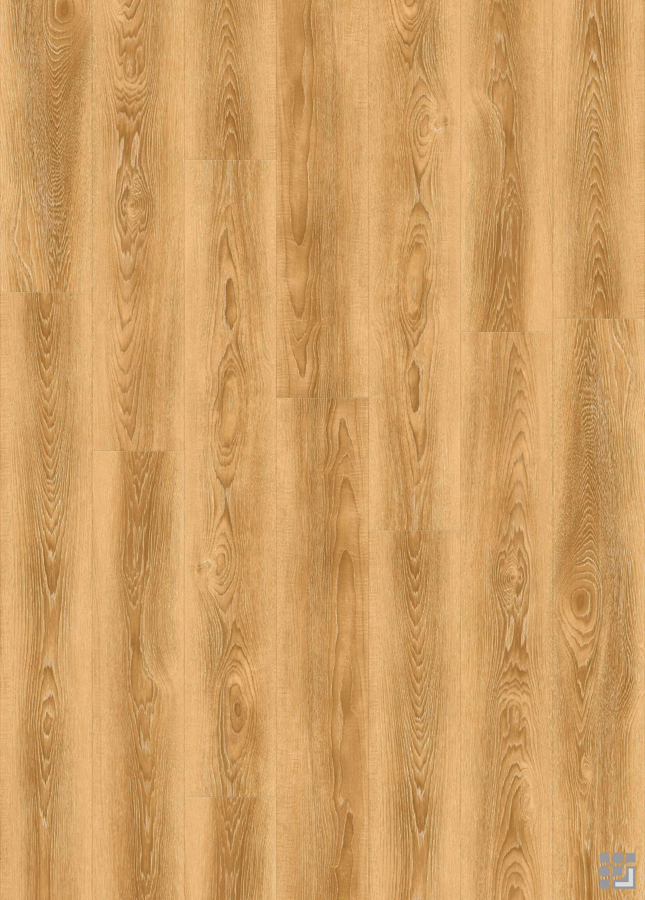 Halliburton Oak decorative flooring paper with flowing cathedral grain, fine linear details, natural knots and a long-plank oak pattern
