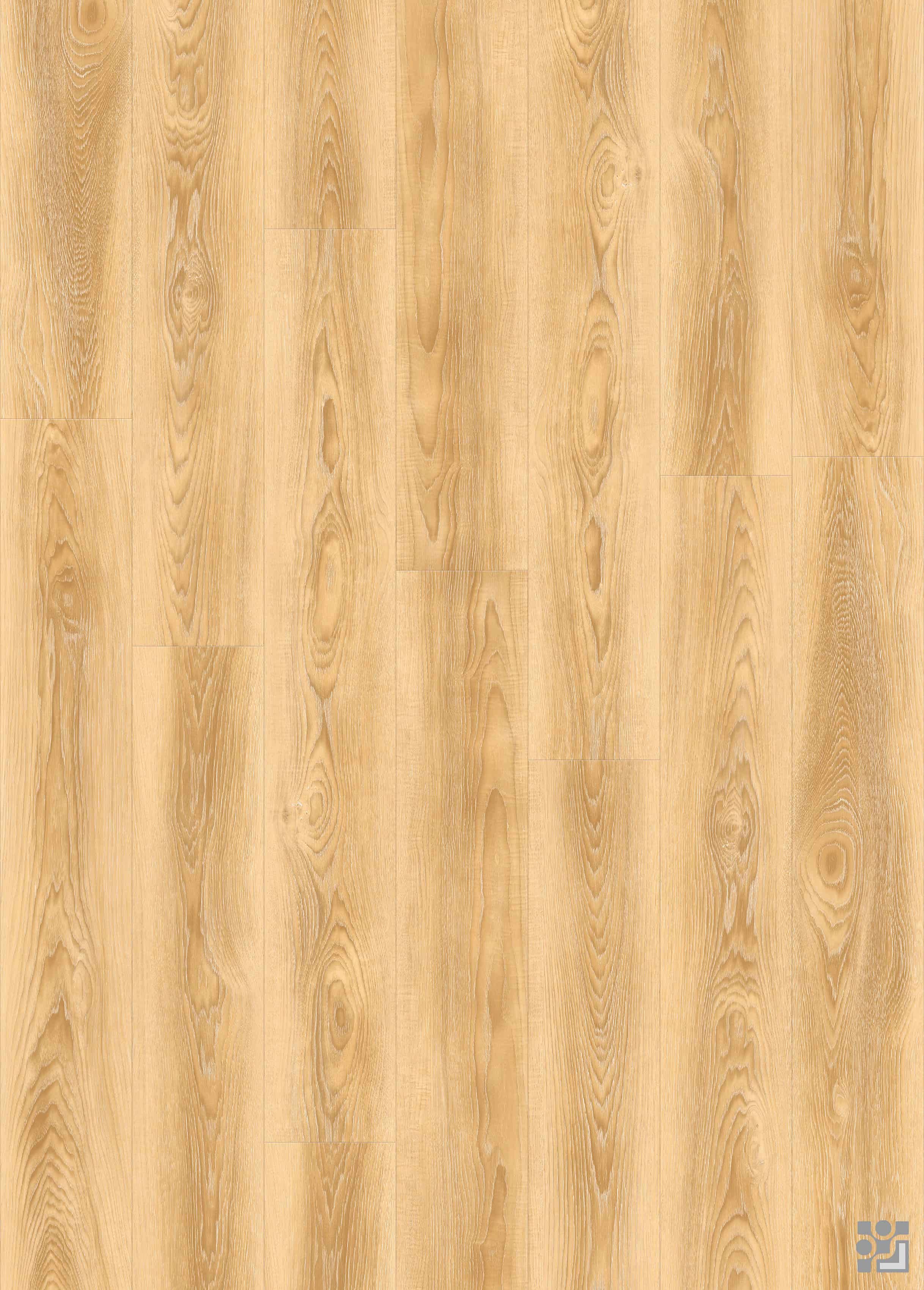 Halliburton Oak decorative flooring paper with flowing cathedral grain, fine linear details, natural knots and a long-plank oak pattern