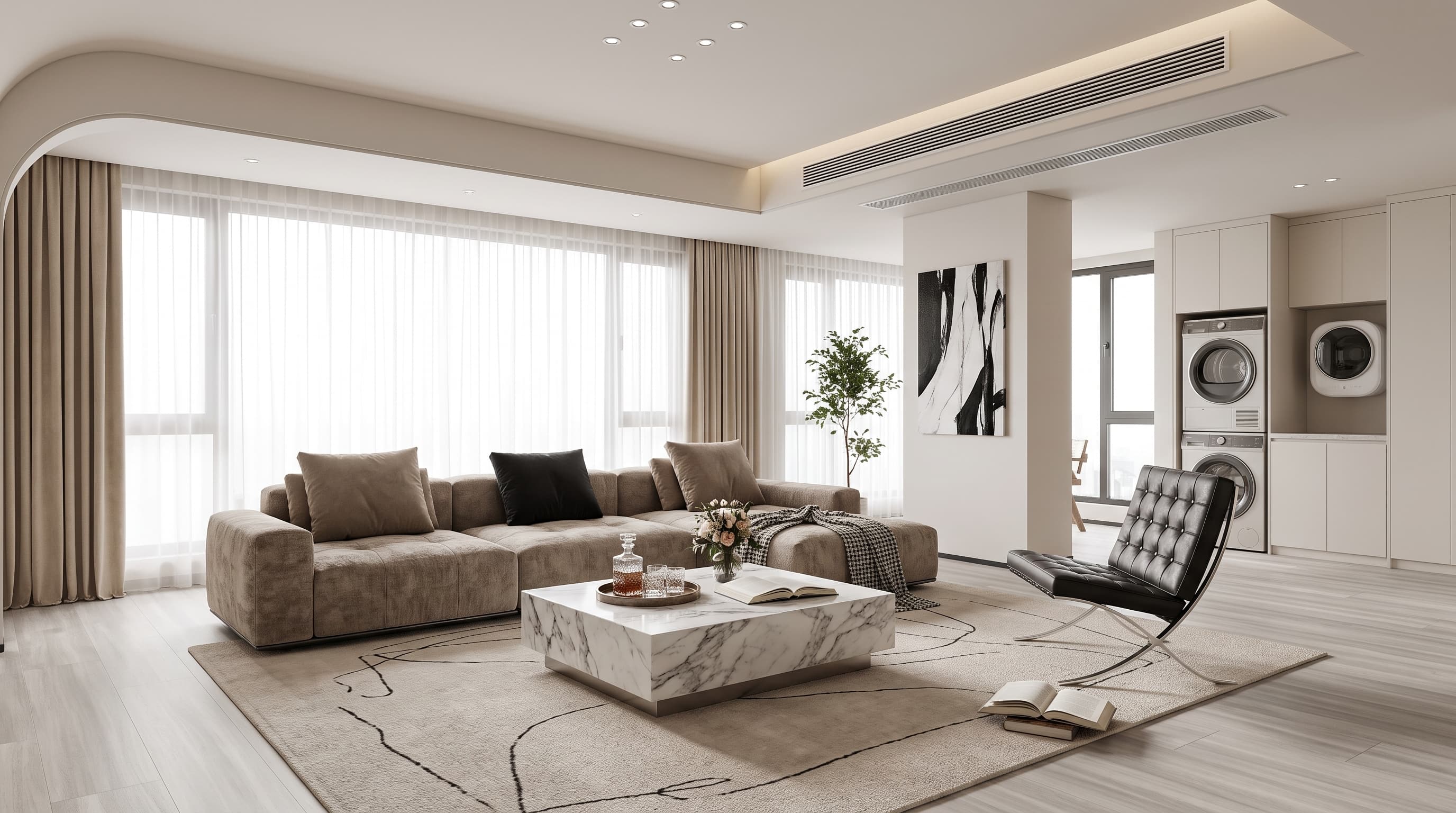 Contemporary interior featuring Nicola Oak flooring with fine linear grain and a clean plank design